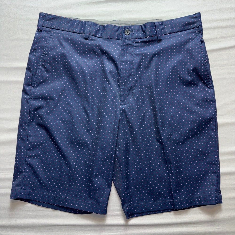 Walter Hagen 11 Majors Mens 38 Golf Shorts‎ Navy Blue Pink Polka Dot Performance